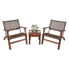 Load image into Gallery viewer, 3 Piece Wooden Rattan Outdoor Patio Furniture Chair Table Bistro Set