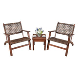 3 Piece Wooden Rattan Outdoor Patio Furniture Chair Table Bistro Set