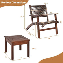 Load image into Gallery viewer, 3 Piece Wooden Rattan Outdoor Patio Furniture Chair Table Bistro Set