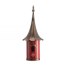 Load image into Gallery viewer, Red Metal Birdhouse with Copper Bronze Finish Gramophone Roof