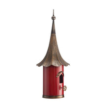 Load image into Gallery viewer, Red Metal Birdhouse with Copper Bronze Finish Gramophone Roof