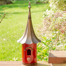 Load image into Gallery viewer, Red Metal Birdhouse with Copper Bronze Finish Gramophone Roof