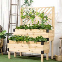 Load image into Gallery viewer, 2 Tier Self Draining Natural Wood Raised Garden Bed Planter Box with Trellis
