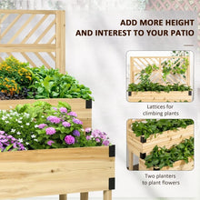 Load image into Gallery viewer, 2 Tier Self Draining Natural Wood Raised Garden Bed Planter Box with Trellis