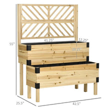 Load image into Gallery viewer, 2 Tier Self Draining Natural Wood Raised Garden Bed Planter Box with Trellis
