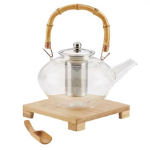Load image into Gallery viewer, 1 Quart Glass Teapot Kettle with Stainless Steel Tea Infuser and Bamboo Handle