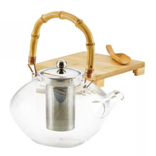Load image into Gallery viewer, 1 Quart Glass Teapot Kettle with Stainless Steel Tea Infuser and Bamboo Handle
