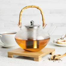 Load image into Gallery viewer, 1 Quart Glass Teapot Kettle with Stainless Steel Tea Infuser and Bamboo Handle