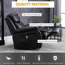 Load image into Gallery viewer, Adjustable Black Faux Leather Remote Massage Recliner Chair w/ Footrest