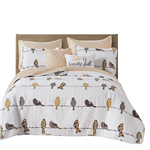 Load image into Gallery viewer, King size Yellow Brown Grey Floral Birds On Wire Lightweight 7 Piece Quilt Set