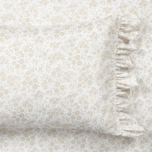 Load image into Gallery viewer, King Size Tan White Floral Ruffle Polyester 6 Piece Sheet Set