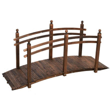 Load image into Gallery viewer, 7.5 Ft Wooden Garden Bridge with Hand Rails in Carbonized Wood Finish