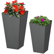 Load image into Gallery viewer, Set of 2 Modern Lightweight Outdoor Flower Pot Planters in Grey 22-in and 18-in