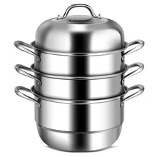 Load image into Gallery viewer, 3 Tier Large Stainless Steel Steamer Cookware Set