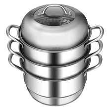 Load image into Gallery viewer, 3 Tier Large Stainless Steel Steamer Cookware Set