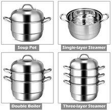 Load image into Gallery viewer, 3 Tier Large Stainless Steel Steamer Cookware Set