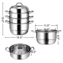 Load image into Gallery viewer, 3 Tier Large Stainless Steel Steamer Cookware Set
