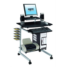 Load image into Gallery viewer, Mobile Compact Computer Cart Desk with Keyboard Tray