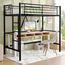 Load image into Gallery viewer, Twin size Black Metal Loft Bed Frame with Ladder - Space Saving Design