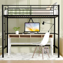 Load image into Gallery viewer, Twin size Black Metal Loft Bed Frame with Ladder - Space Saving Design