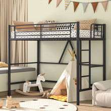 Load image into Gallery viewer, Twin size Black Metal Loft Bed Frame with Ladder - Space Saving Design