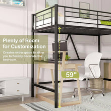 Load image into Gallery viewer, Twin size Black Metal Loft Bed Frame with Ladder - Space Saving Design