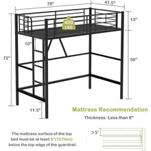 Load image into Gallery viewer, Twin size Black Metal Loft Bed Frame with Ladder - Space Saving Design