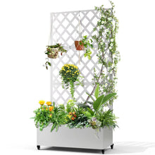 Load image into Gallery viewer, White Metal Outdoor Raised Garden Bed Planter Box with Trellis on Wheels