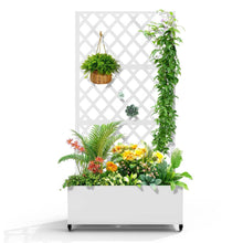 Load image into Gallery viewer, White Metal Outdoor Raised Garden Bed Planter Box with Trellis on Wheels