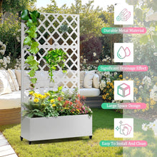 Load image into Gallery viewer, White Metal Outdoor Raised Garden Bed Planter Box with Trellis on Wheels