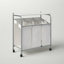 Load image into Gallery viewer, 3 Section Wheeled Laundry Sorter Cart with Lift Top Folding Ironing Board