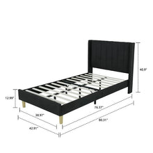 Load image into Gallery viewer, Twin size Mid-Century Black Linen Platform Bed Frame with Upholstered Headboard