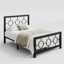 Load image into Gallery viewer, Twin Black Metal Platform Bed Frame with Circle Medallion Headboard Footboard