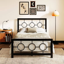 Load image into Gallery viewer, Twin Black Metal Platform Bed Frame with Circle Medallion Headboard Footboard