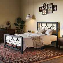 Load image into Gallery viewer, Twin Black Metal Platform Bed Frame with Circle Medallion Headboard Footboard