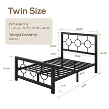 Load image into Gallery viewer, Twin Black Metal Platform Bed Frame with Circle Medallion Headboard Footboard