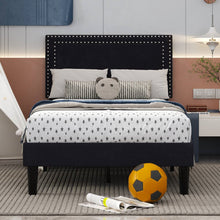 Load image into Gallery viewer, Set of 2 - Twin Dorm Style Black Tufted Upholstered Platform Bed with Headboard