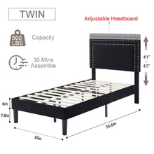 Load image into Gallery viewer, Set of 2 - Twin Dorm Style Black Tufted Upholstered Platform Bed with Headboard