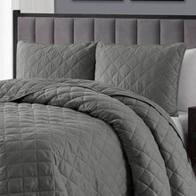 Load image into Gallery viewer, Twin/Twin XL 2-Piece Dark Grey Polyester Microfiber Diamond Quilt Set