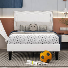 Load image into Gallery viewer, Set of 2 - Twin size White Tufted Upholstered Platform Bed Frame with Headboard