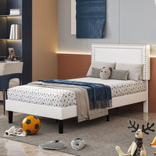 Load image into Gallery viewer, Set of 2 - Twin size White Tufted Upholstered Platform Bed Frame with Headboard