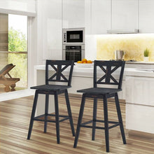 Load image into Gallery viewer, Set of 2 Black Wood 29-in Modern Kitchen Dining Farmhouse Swivel Seat Barstools