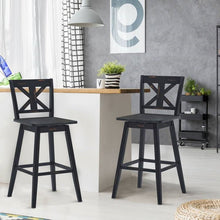 Load image into Gallery viewer, Set of 2 Black Wood 29-in Modern Kitchen Dining Farmhouse Swivel Seat Barstools