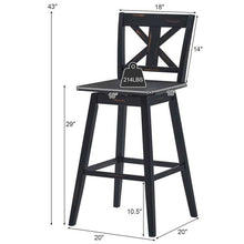 Load image into Gallery viewer, Set of 2 Black Wood 29-in Modern Kitchen Dining Farmhouse Swivel Seat Barstools
