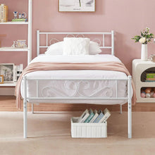 Load image into Gallery viewer, Twin size White Metal Platform Bed Frame with Headboard and Footboard