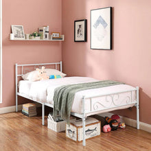 Load image into Gallery viewer, Twin size White Metal Platform Bed Frame with Headboard and Footboard