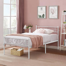 Load image into Gallery viewer, Twin size White Metal Platform Bed Frame with Headboard and Footboard