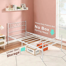 Load image into Gallery viewer, Twin size White Metal Platform Bed Frame with Headboard and Footboard