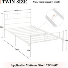 Load image into Gallery viewer, Twin size White Metal Platform Bed Frame with Headboard and Footboard