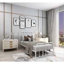 Load image into Gallery viewer, Twin White Metal Bed Frame with Slatted Rounded Corners Headboard and Footboard